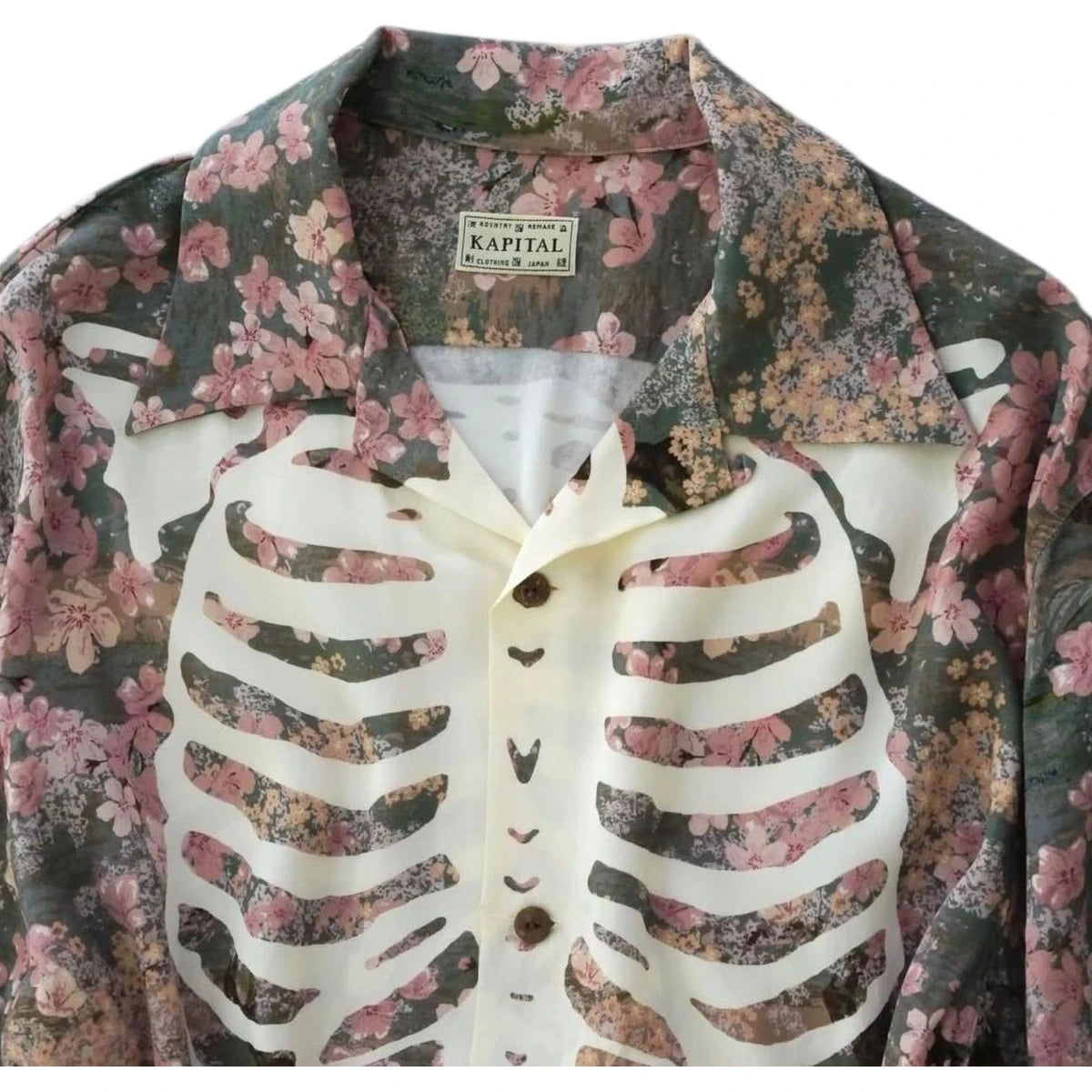 Kapital Rayon Sakura Bone Print Aloha Shirt