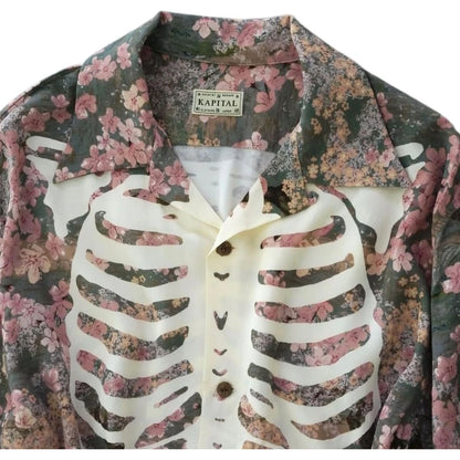 Kapital Rayon Sakura Bone Print Aloha Shirt