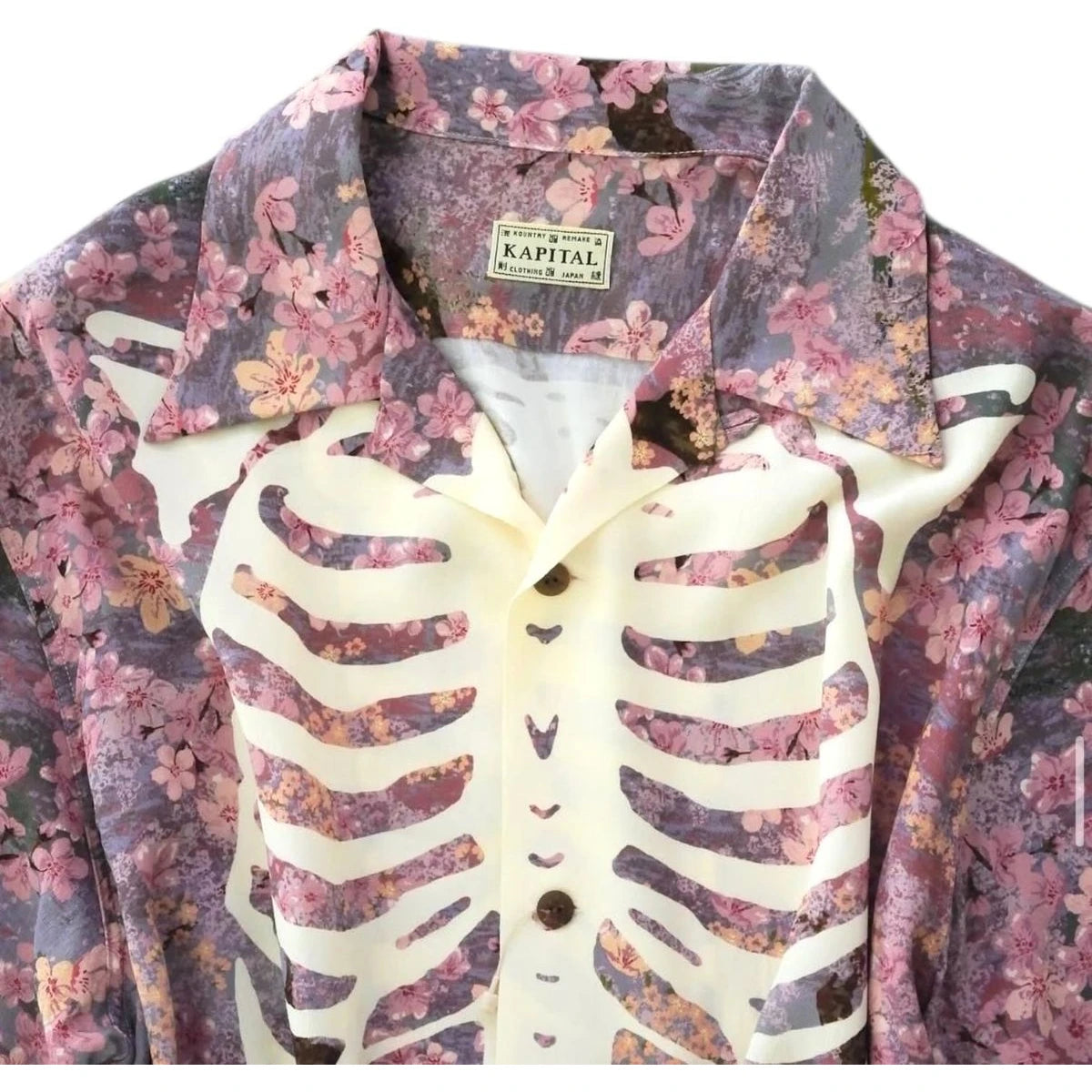 Kapital Rayon Sakura Bone Print Aloha Shirt