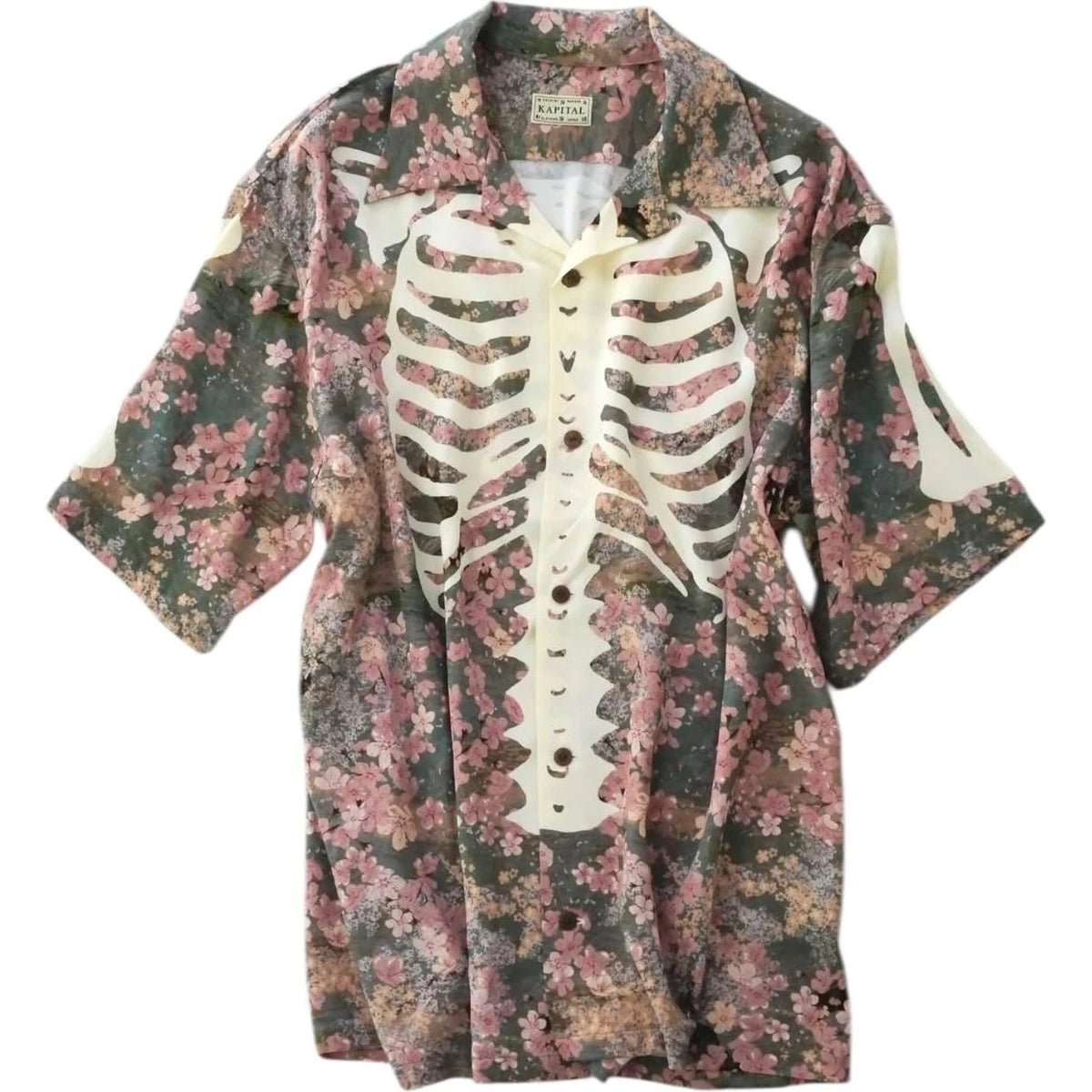 Kapital Rayon Sakura Bone Print Aloha Shirt