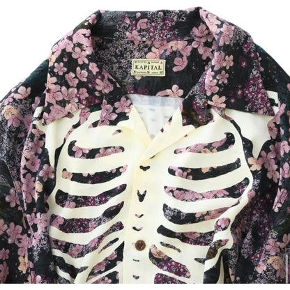 Kapital Rayon Sakura Bone Print Aloha Shirt