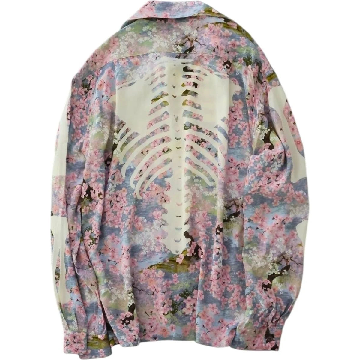 Kapital Rayon Sakura Bone Print Wrangle Collar Open Neck Shirt