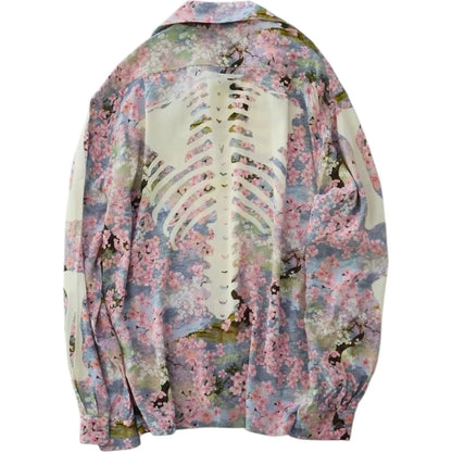 Kapital Rayon Sakura Bone Print Wrangle Collar Open Neck Shirt