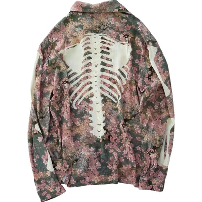 Kapital Rayon Sakura Bone Print Wrangle Collar Open Neck Shirt