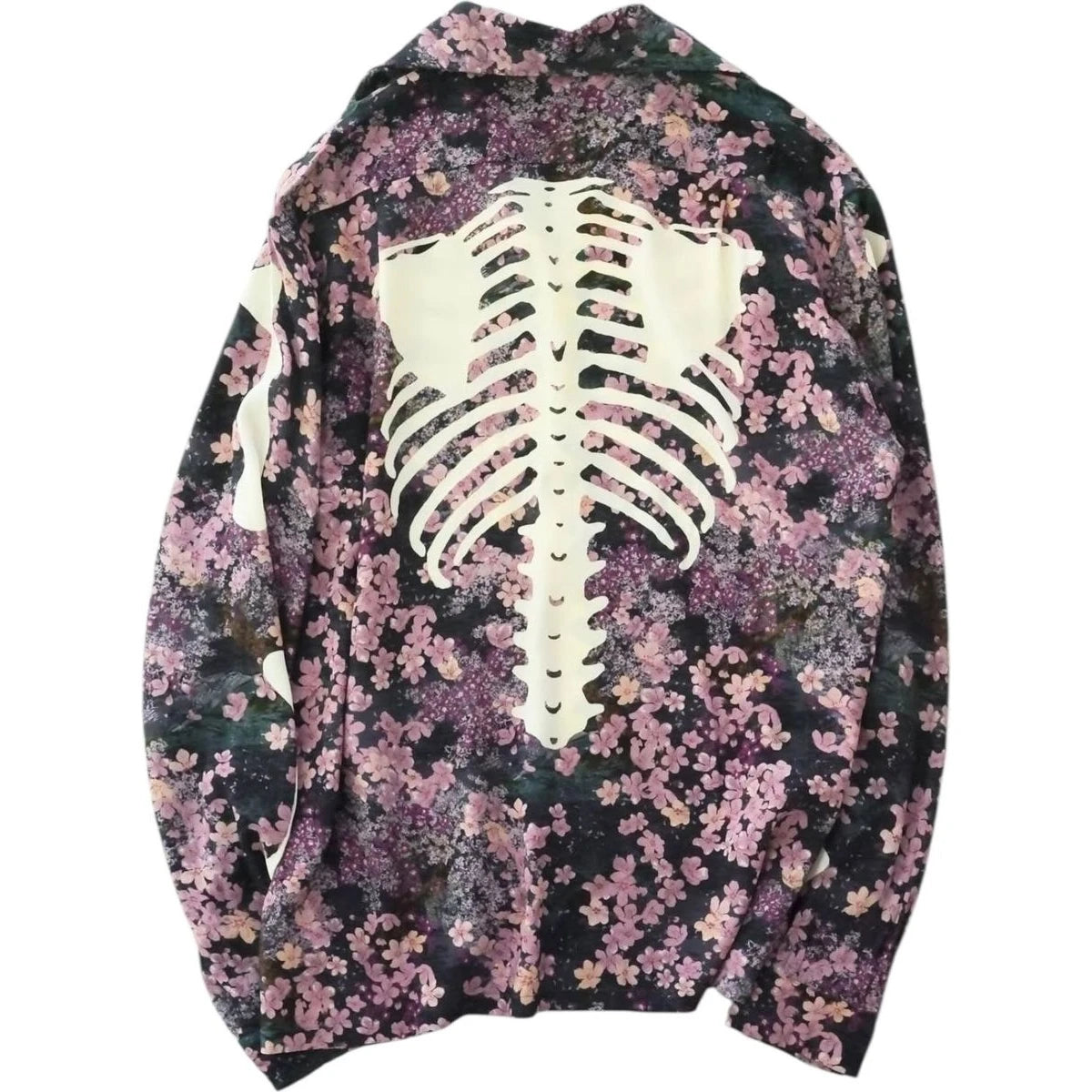Kapital Rayon Sakura Bone Print Wrangle Collar Open Neck Shirt