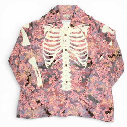 Kapital Rayon Sakura Bone Print Wrangle Collar Open Neck Shirt