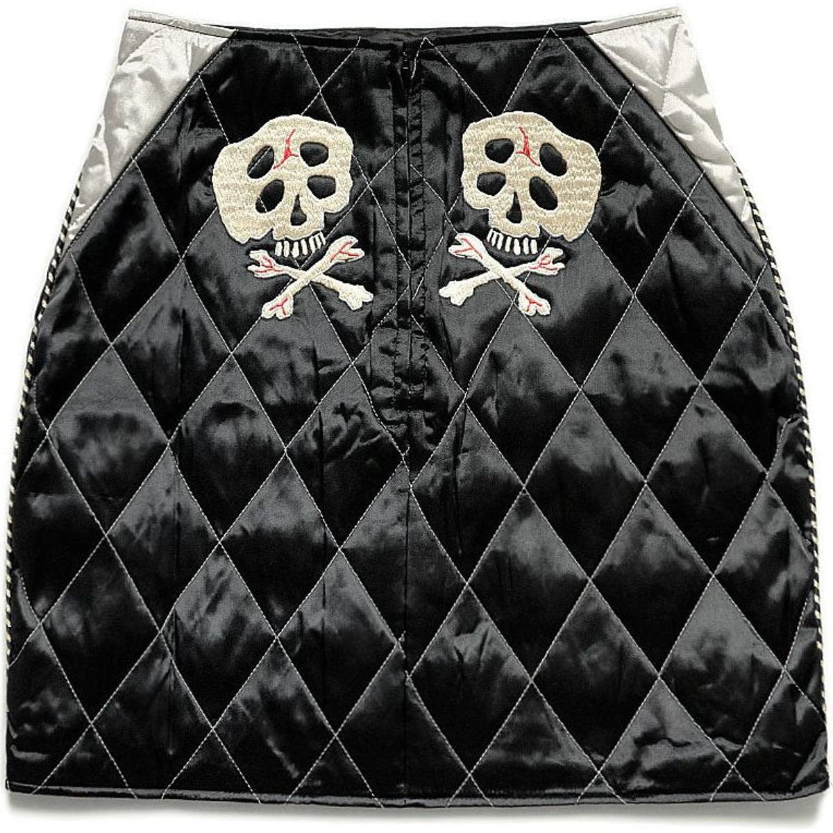 Kapital Rayon Satin Quilted Mini Skirt With Rainskull Snake