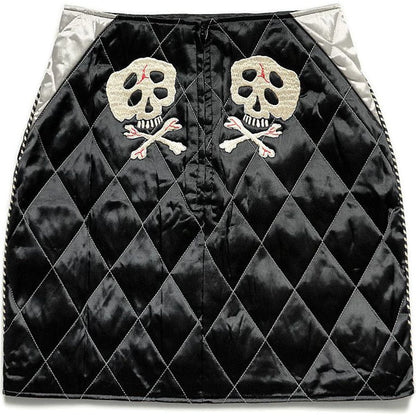 Kapital Rayon Satin Quilted Mini Skirt With Rainskull Snake