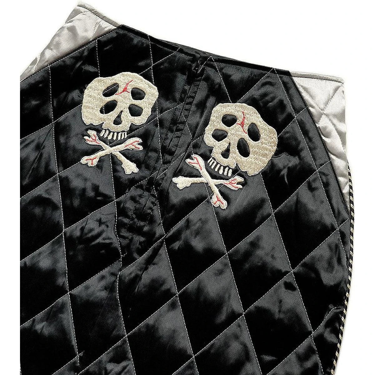Kapital Rayon Satin Quilted Mini Skirt With Rainskull Snake