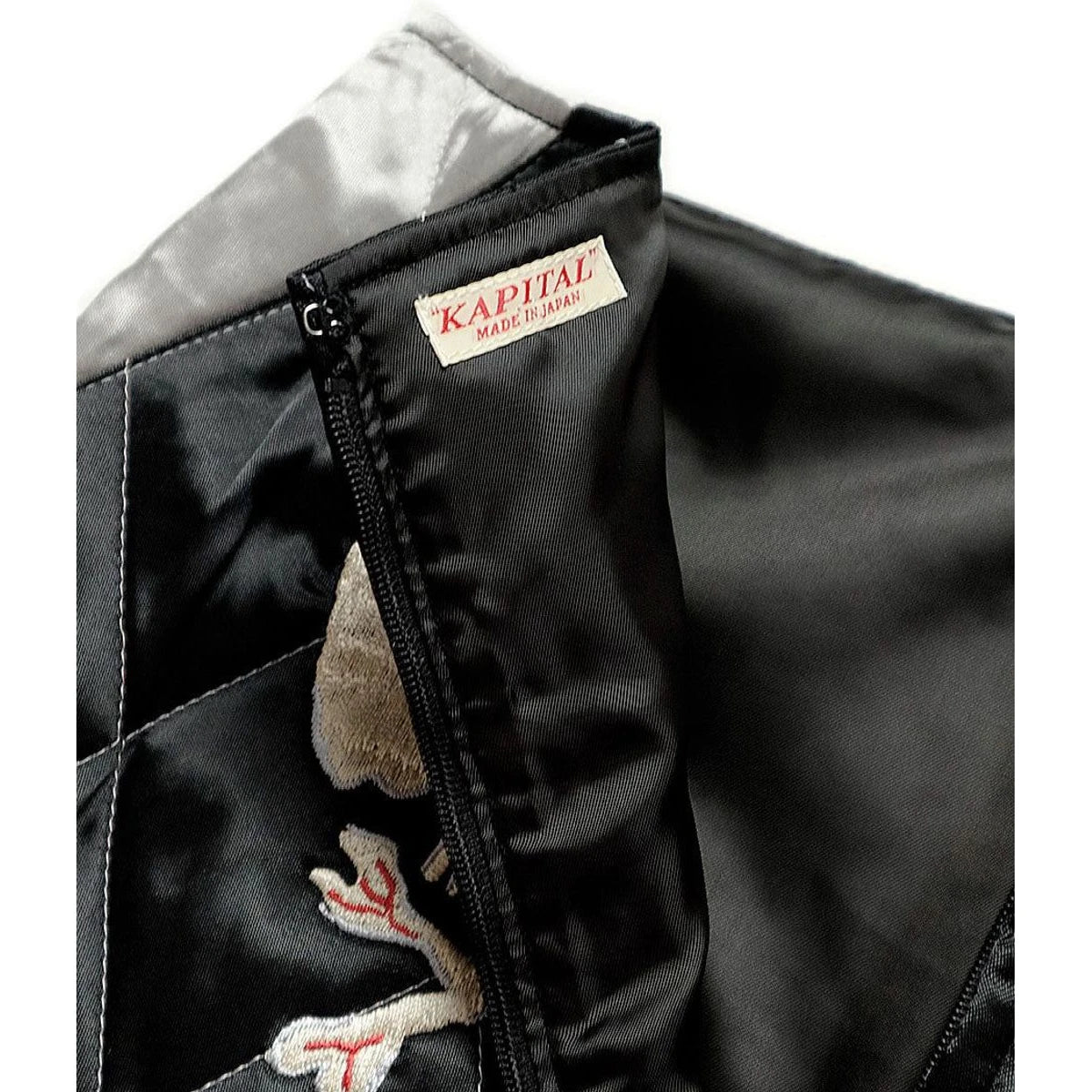 Kapital Rayon Satin Quilted Mini Skirt With Rainskull Snake