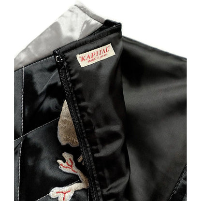 Kapital Rayon Satin Quilted Mini Skirt With Rainskull Snake