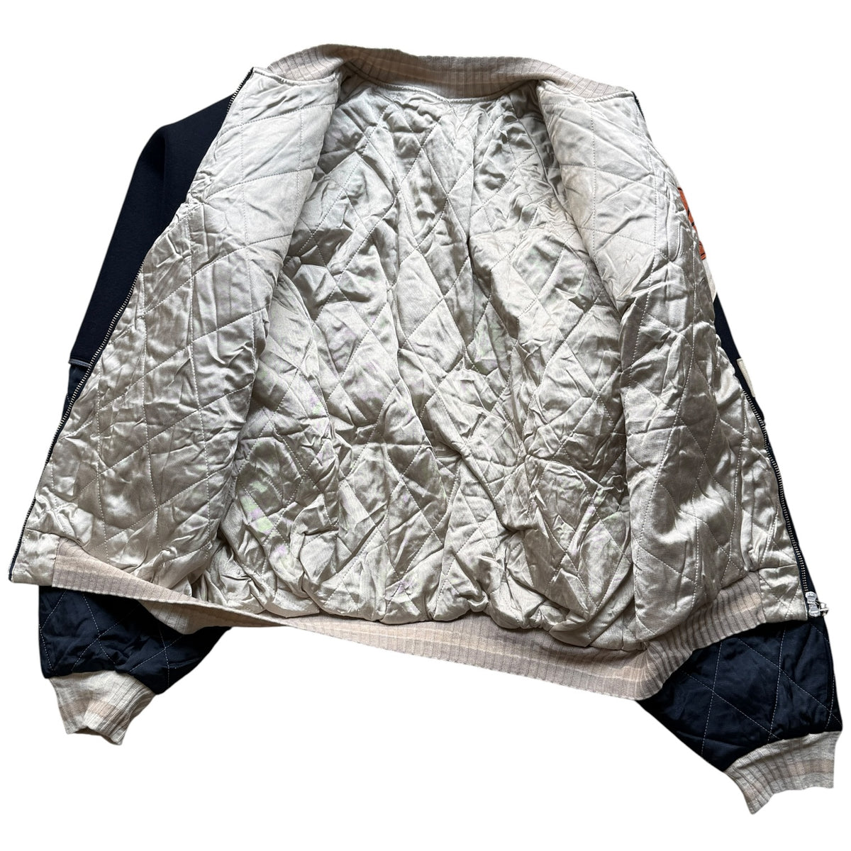 Kapital Rayon Satin Quilted Sham Bomber Jacket (Pearl Flag)
