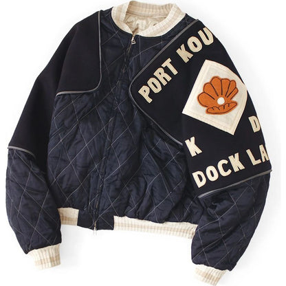 Kapital Rayon Satin Quilted Sham Bomber Jacket (Pearl Flag)