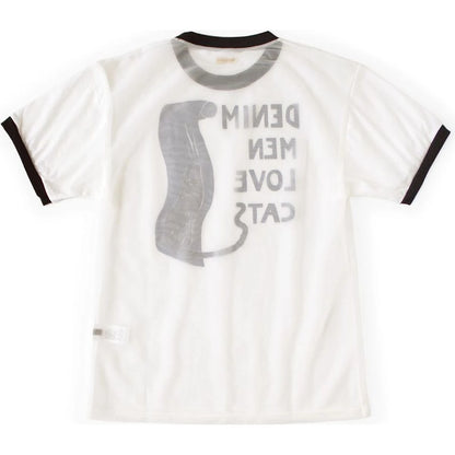 Kapital Sheer Jersey Ringer Tee (Denim Men Love Cats Scratch Print)