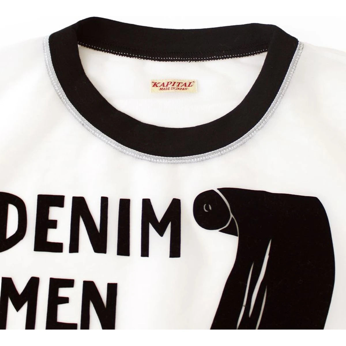 Kapital Sheer Jersey Ringer Tee (Denim Men Love Cats Scratch Print)