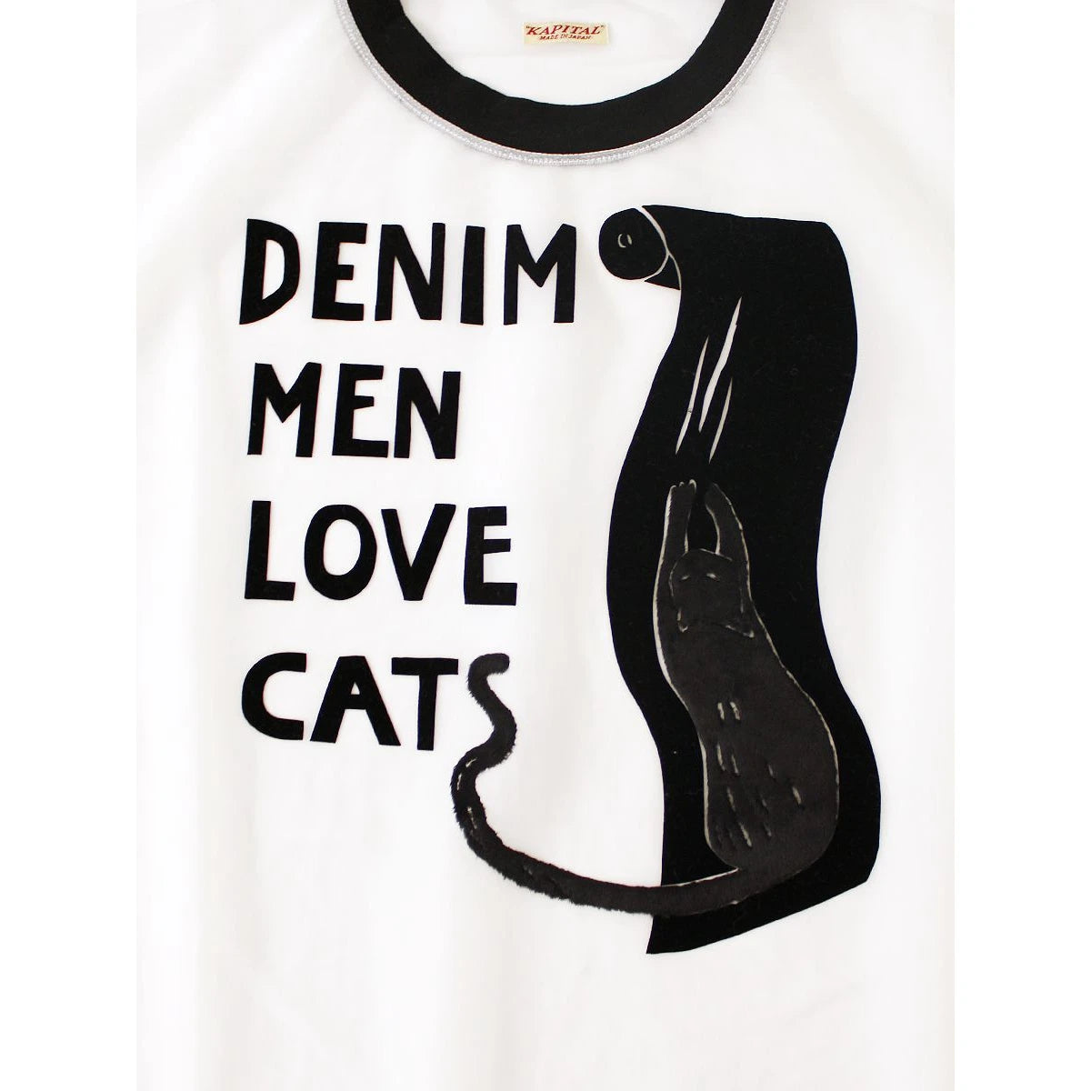 Kapital Sheer Jersey Ringer Tee (Denim Men Love Cats Scratch Print)