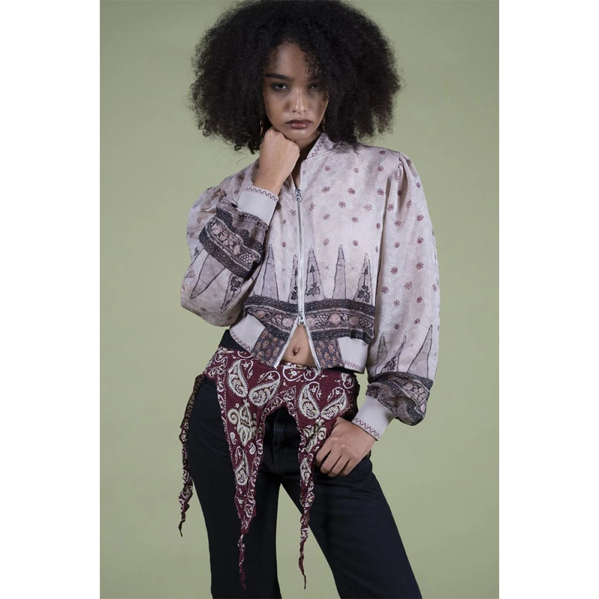 Kapital Sheer Sarasa Print Blouson With Gathered Sleeves