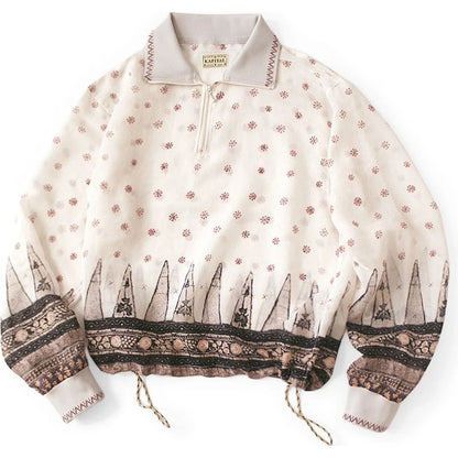 Kapital Sheer Sarasa Print Half Zip Pullover