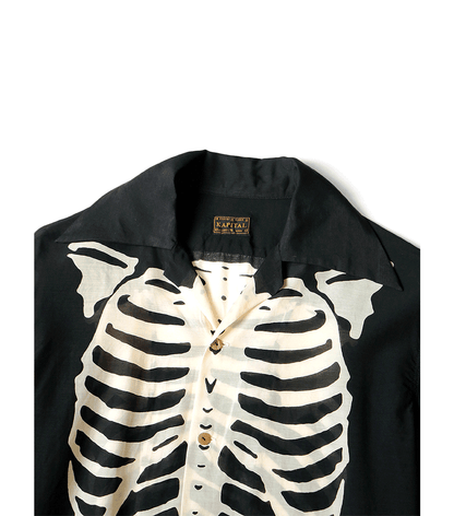 Kapital Silk Rayon Bone Print Wrangle Collar Open Neck Shirt