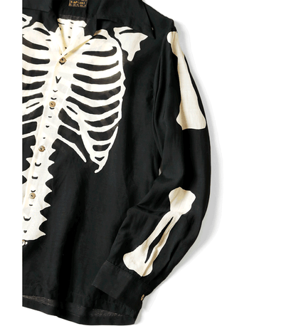Kapital Silk Rayon Bone Print Wrangle Collar Open Neck Shirt