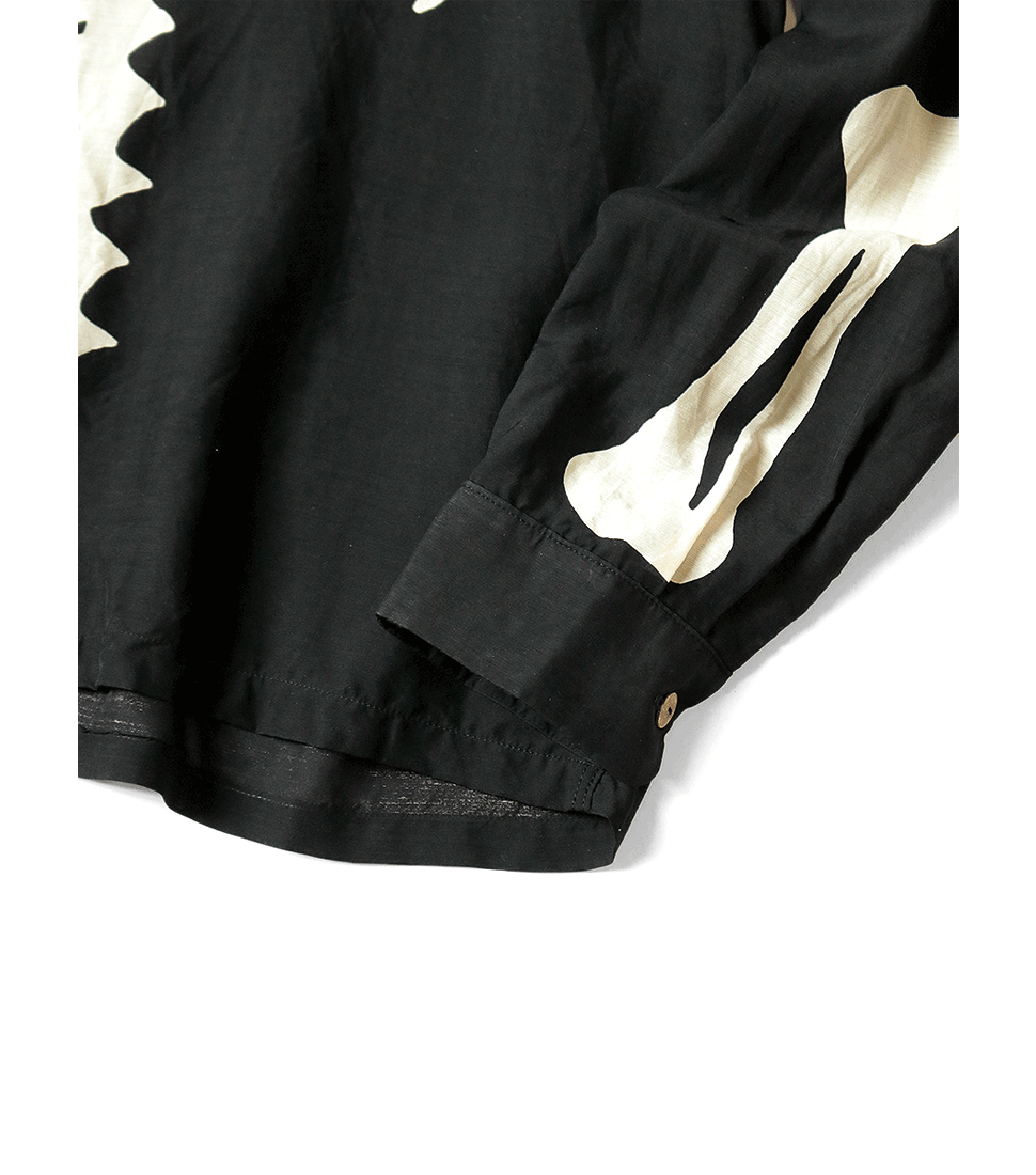 Kapital Silk Rayon Bone Print Wrangle Collar Open Neck Shirt