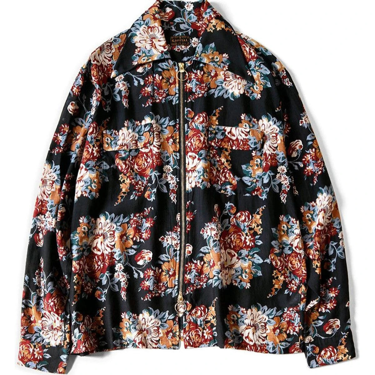 Kapital Silk Rayon Champetre Maria Pattern Drizzler Open Collar Shirt (Long Sleeves)