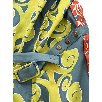 Kapital Silk Rayon Kona Tree Print French Sleeve Open Collar Shirt