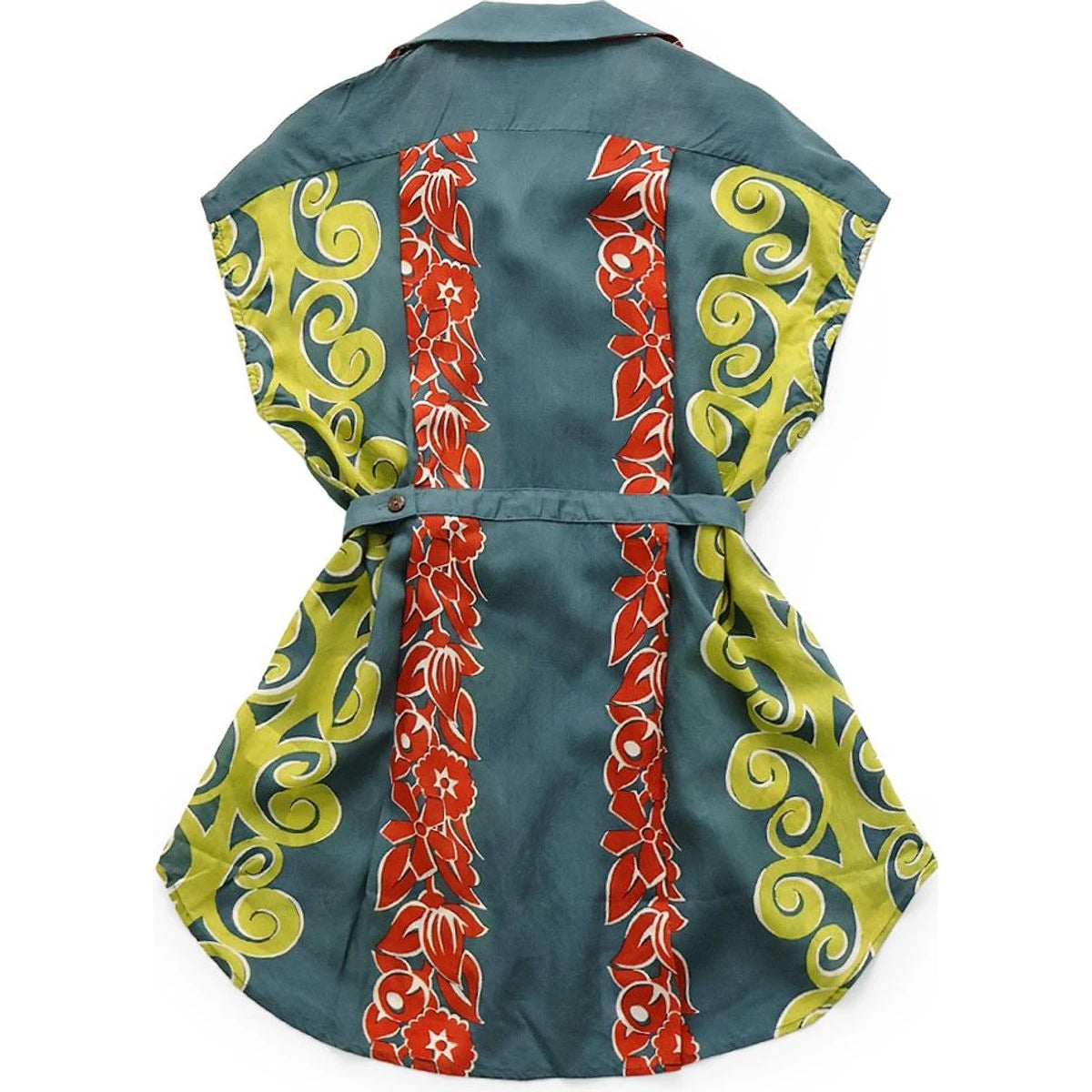 Kapital Silk Rayon Kona Tree Print French Sleeve Open Collar Shirt