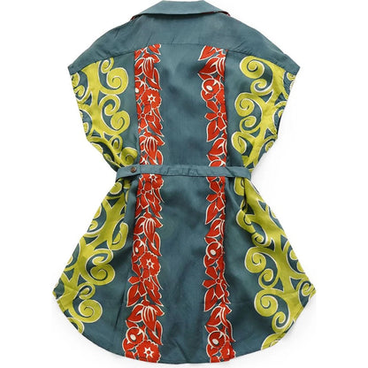 Kapital Silk Rayon Kona Tree Print French Sleeve Open Collar Shirt