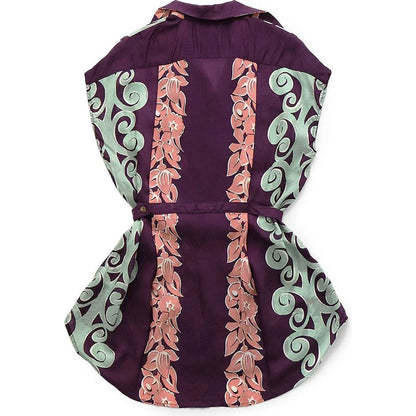 Kapital Silk Rayon Kona Tree Print French Sleeve Open Collar Shirt