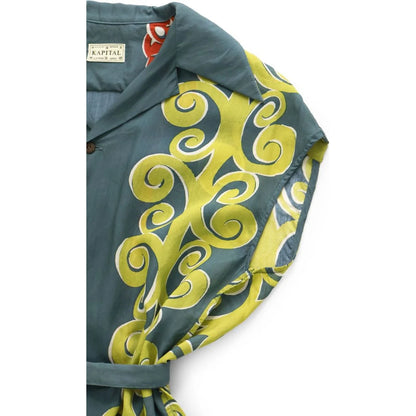 Kapital Silk Rayon Kona Tree Print French Sleeve Open Collar Shirt