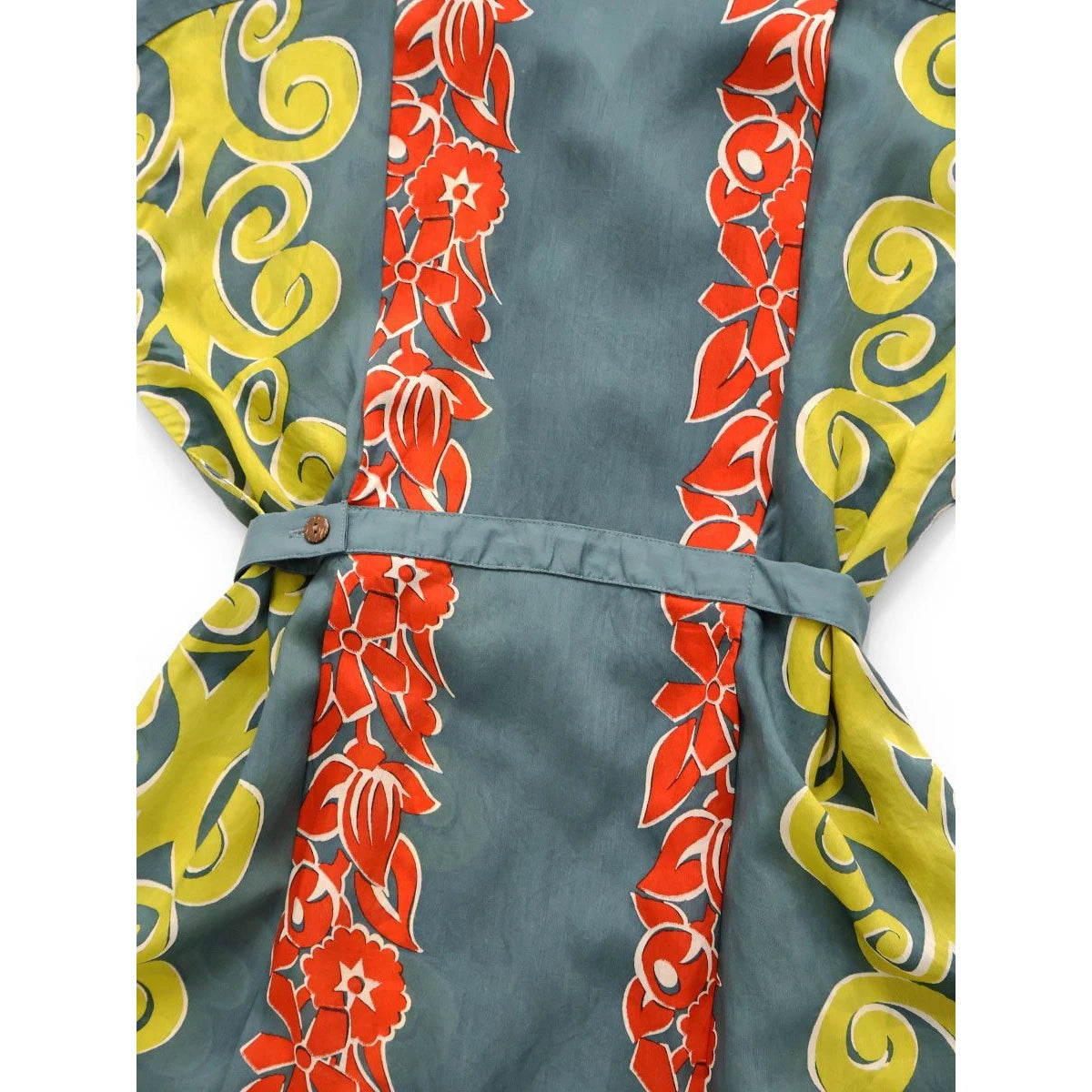 Kapital Silk Rayon Kona Tree Print French Sleeve Open Collar Shirt