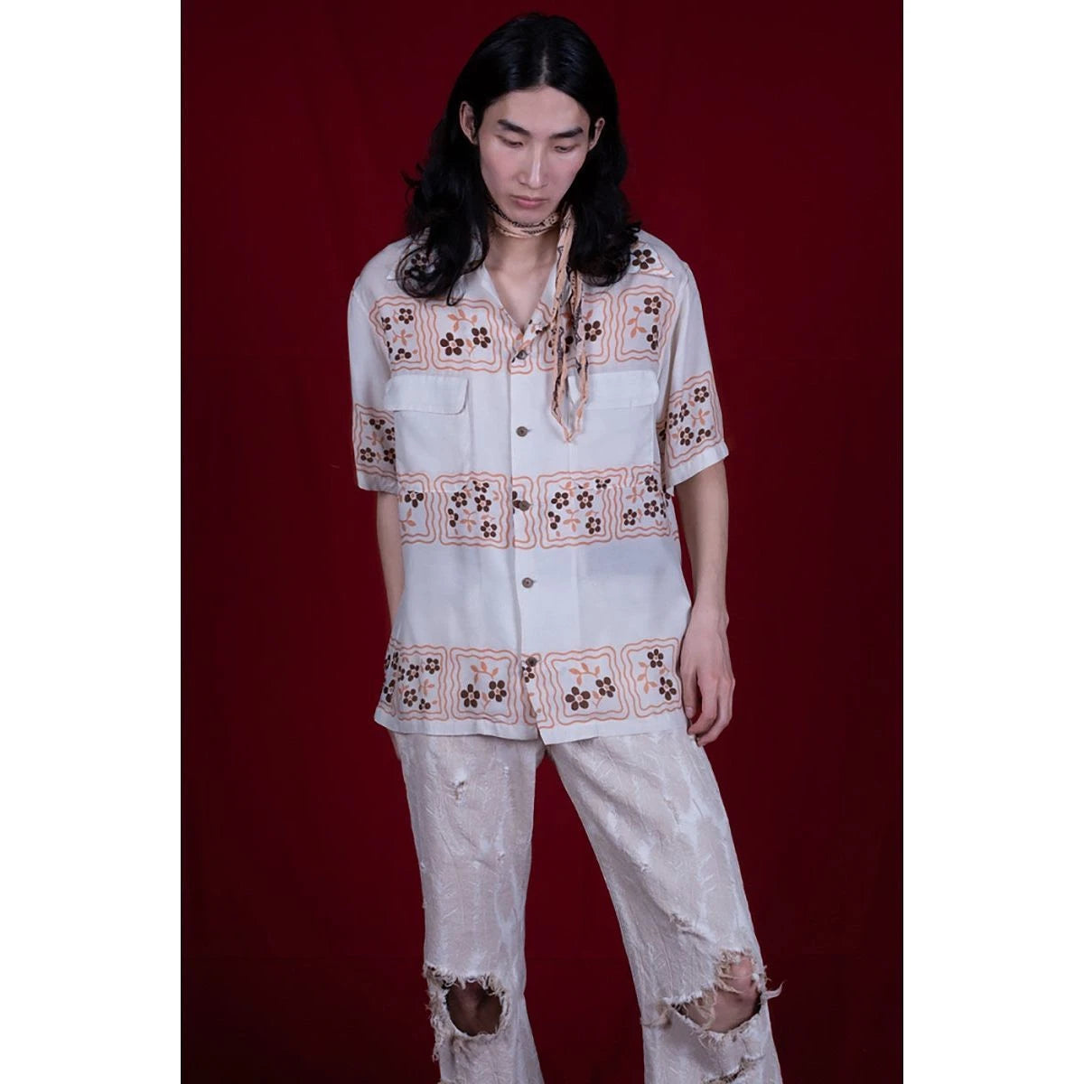 Kapital Silk Rayon Cookie Pattern Rangle Collar Aloha Shirt