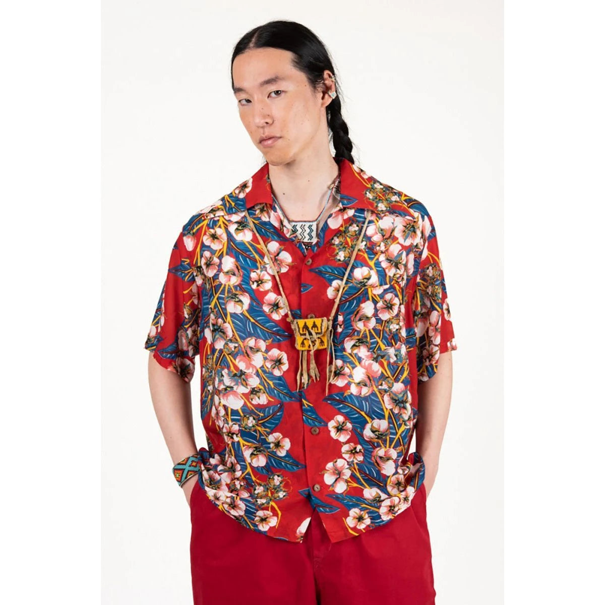 Kapital Silk Rayon Cotton Flower Pattern Wrangle Collar Aloha Shirt