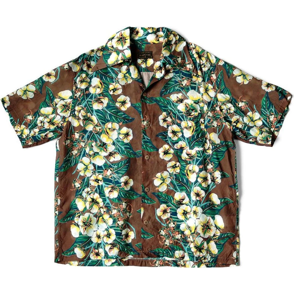 Kapital Silk Rayon Cotton Flower Pattern Wrangle Collar Aloha Shirt