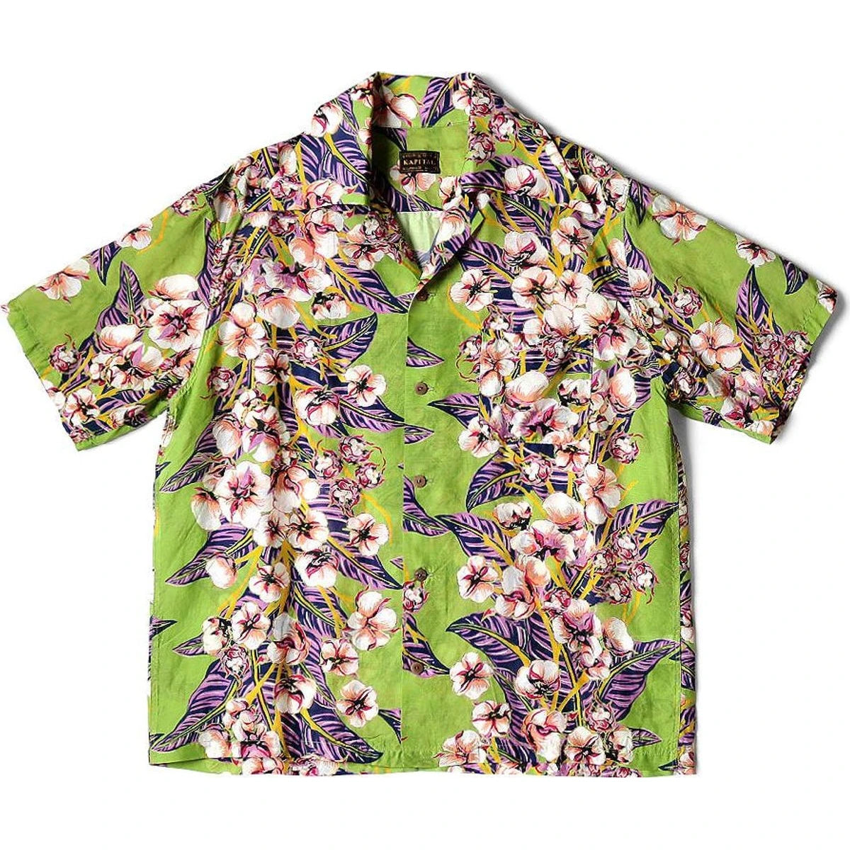 Kapital Silk Rayon Cotton Flower Pattern Wrangle Collar Aloha Shirt