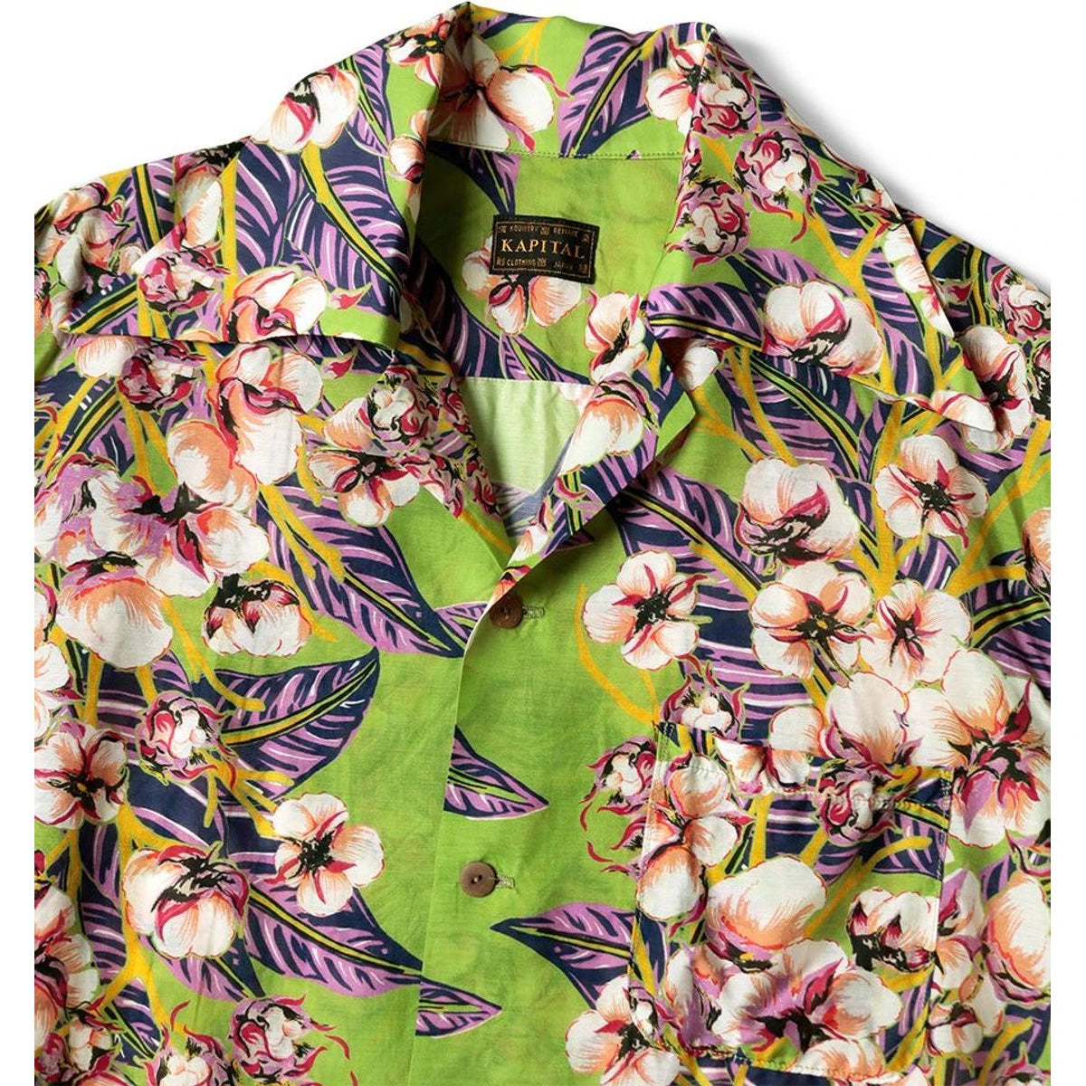 Kapital Silk Rayon Cotton Flower Pattern Wrangle Collar Aloha Shirt