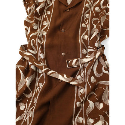 Kapital Silk Rayon Okura Pattern French Sleeve Open Collar Shirt