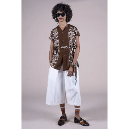 Kapital Silk Rayon Okura Pattern French Sleeve Open Collar Shirt