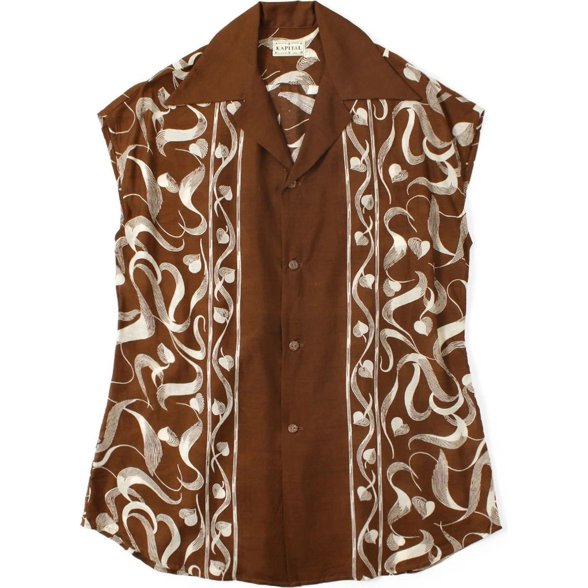 Kapital Silk Rayon Okura Pattern French Sleeve Open Collar Shirt