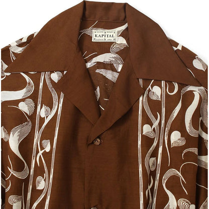 Kapital Silk Rayon Okura Pattern French Sleeve Open Collar Shirt