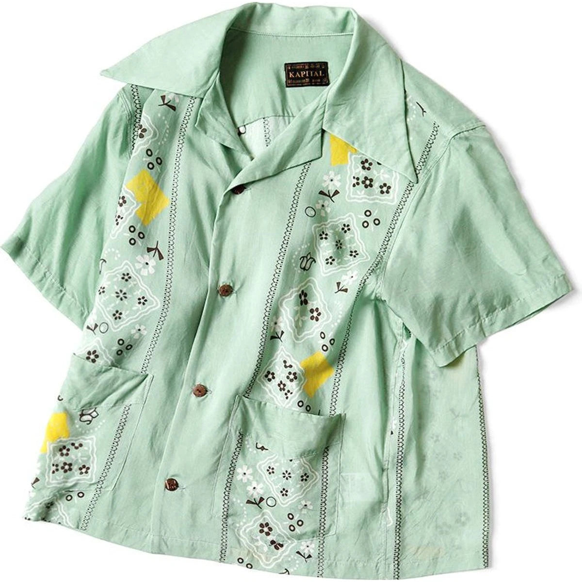 Kapital Silk Rayon Peckish Rainbowy Pattern Rangle Collar Cuba Shirt (Short Sleeves)l`s