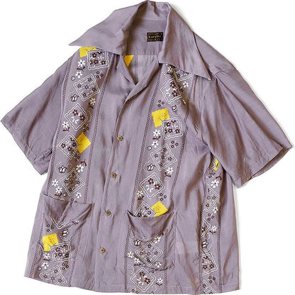 Kapital Silk Rayon Peckish Rainbowy Pattern Wrangle Collar Cuban Shirt (Short Sleeve)