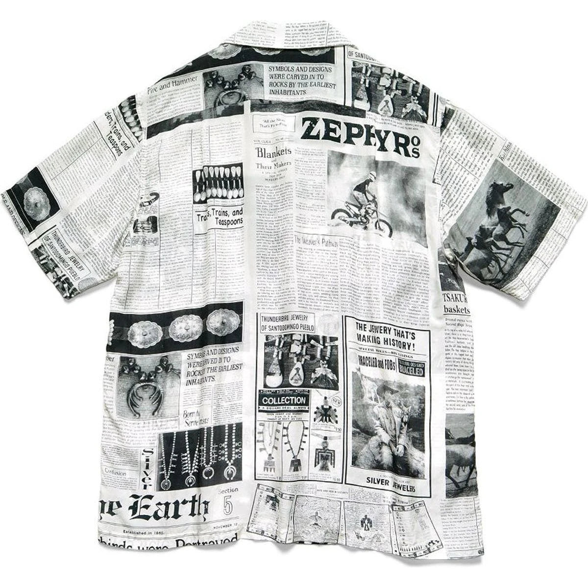 Kapital Silk Rayon Pueblo News Newspaper Pattern Aloha Shirt