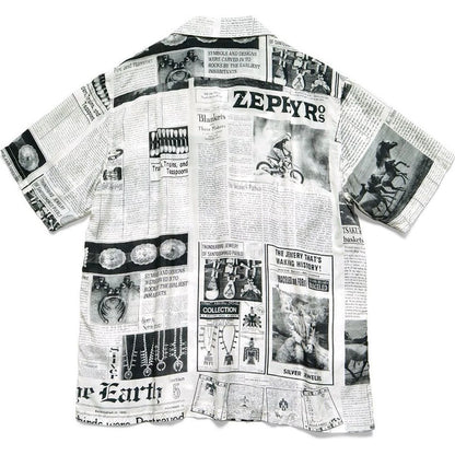 Kapital Silk Rayon Pueblo News Newspaper Pattern Aloha Shirt