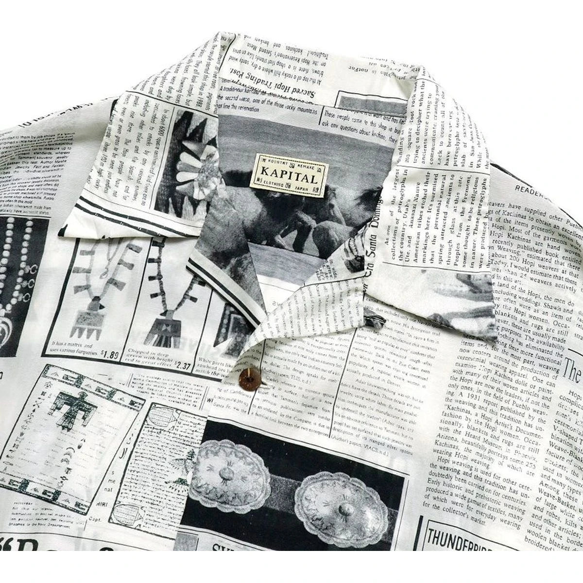 Kapital Silk Rayon Pueblo News Newspaper Pattern Aloha Shirt