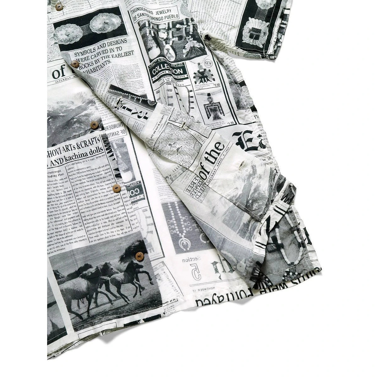 Kapital Silk Rayon Pueblo News Newspaper Pattern Aloha Shirt