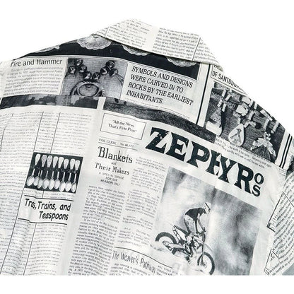 Kapital Silk Rayon Pueblo News Newspaper Pattern Aloha Shirt