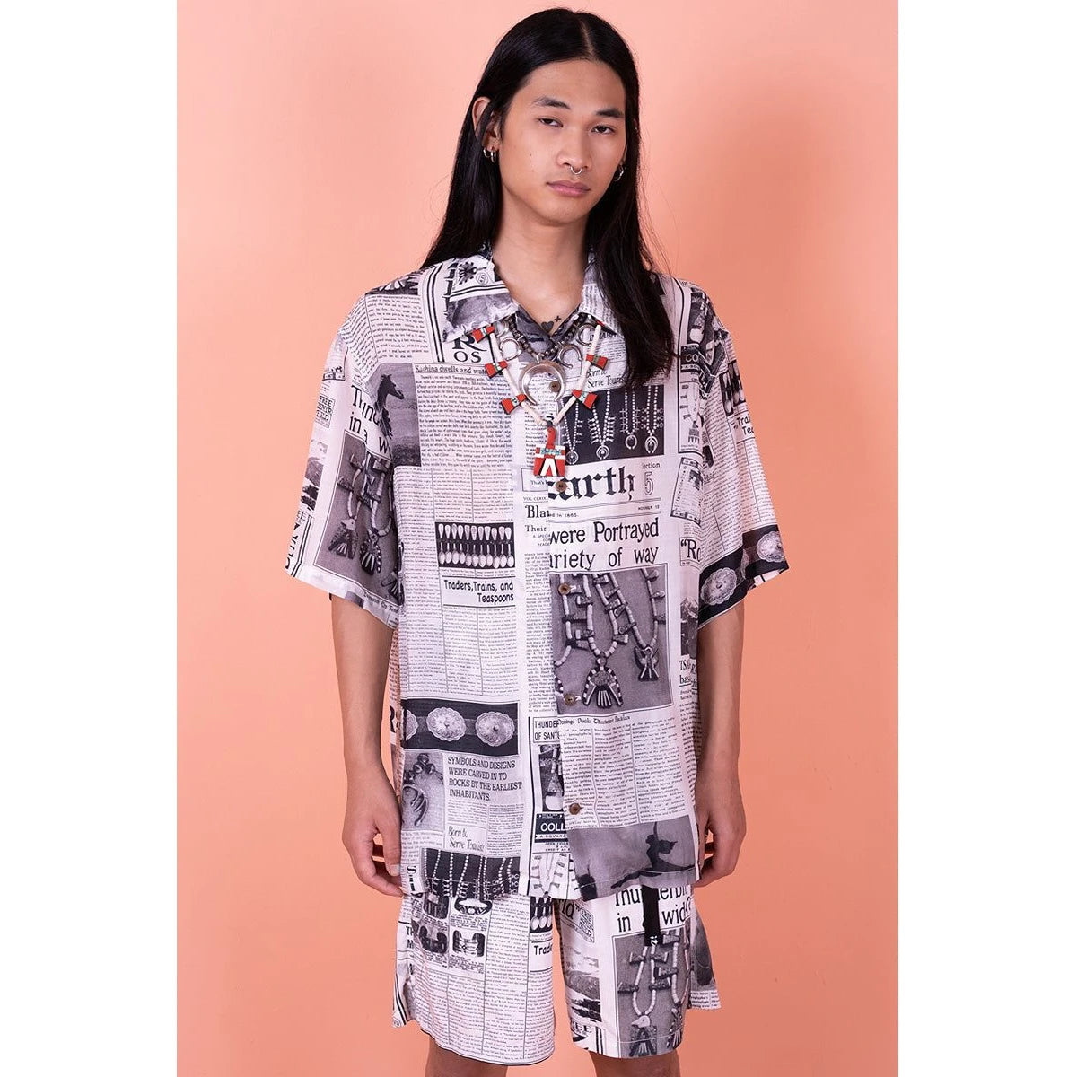Kapital Silk Rayon Pueblo News Newspaper Pattern Aloha Shirt