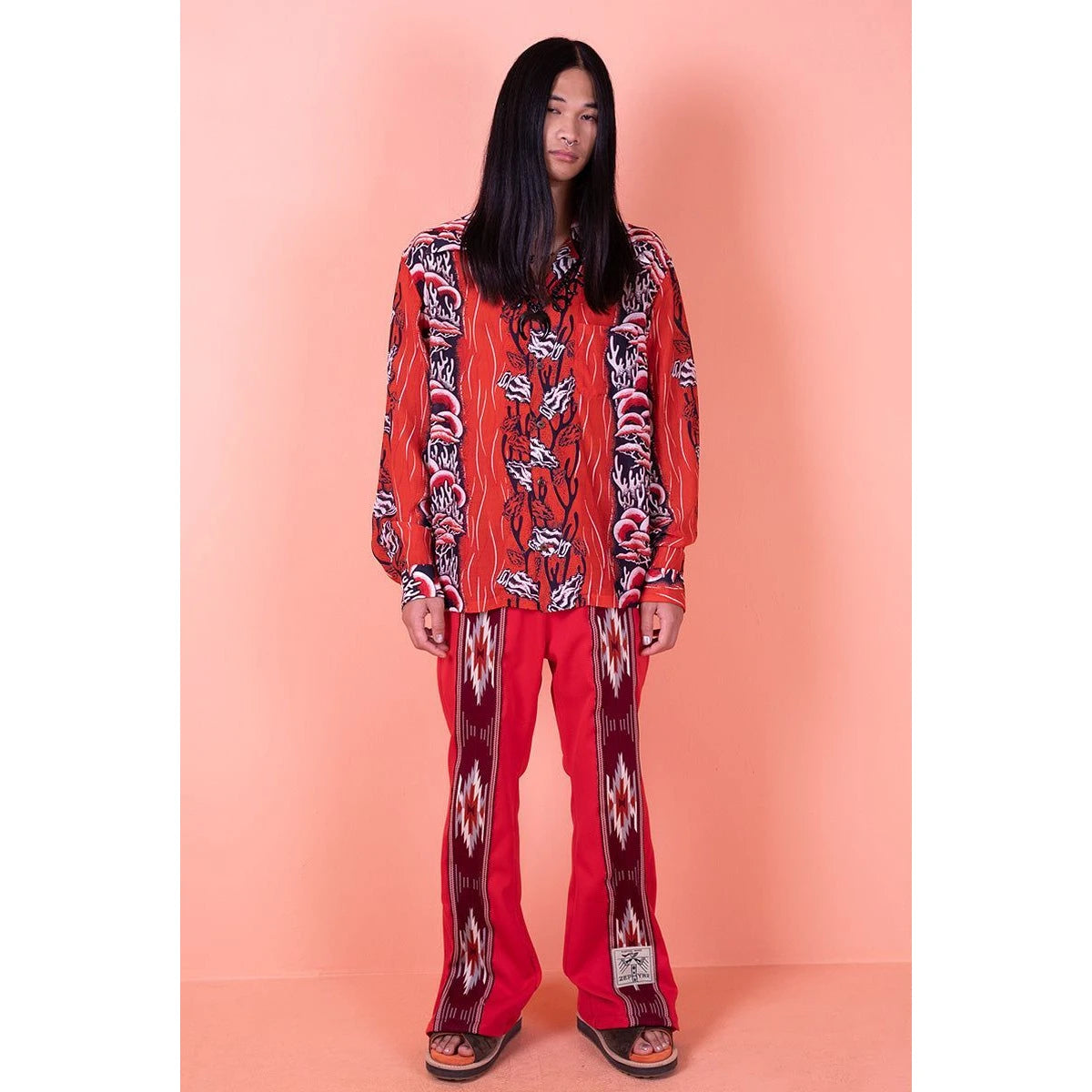 Kapital Silk Rayon Souffle Arrowhead Pt Rangle Collar Open Collar Shirt